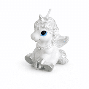 Bougie en forme de licorne blanche