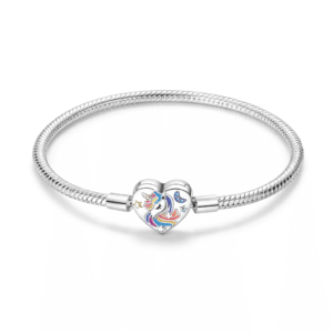 Bracelet licorne femme argent en coeur