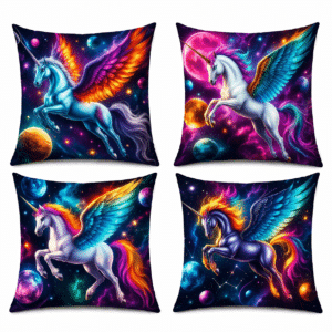 Housse de coussin licorne motifs galaxy