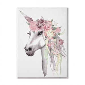Affiche tête de licorne rose et blanche