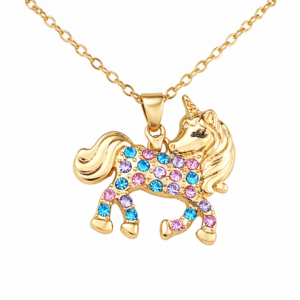 Collier femme licorne doré avec pierres