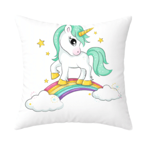 Housse de coussin licorne​ arc en ciel