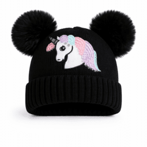 Bonnet licorne hiver fille double pompon