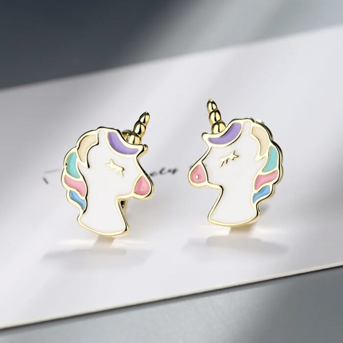 Boucle oreille licorne blanc en argent2