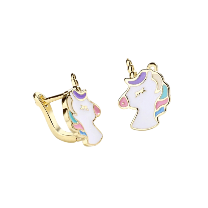 Boucle oreille licorne blanc en argent1