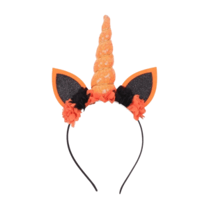 Serre tête licorne femme Halloween orange et noir