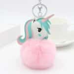 Porte clef licorne pompon rose2