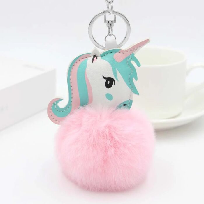 Porte clef licorne pompon rose2