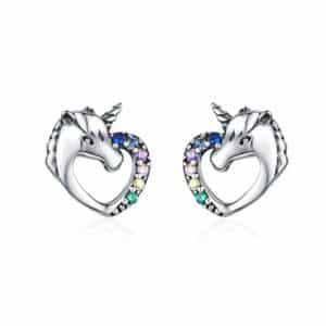 Clou d'oreille licorne​ coeur argenté