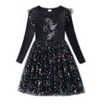 Robe noire licorne enfant avec étoiles1