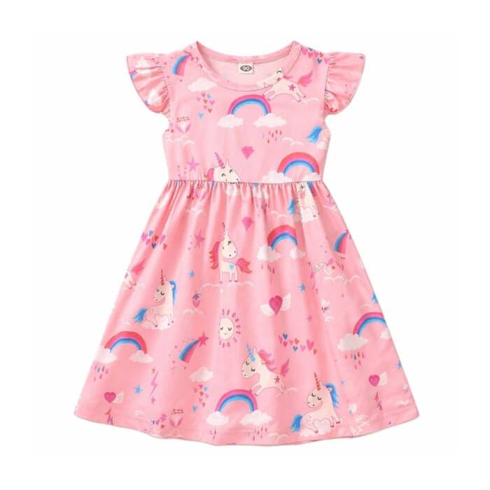 Robe motif licorne​ fille rose1