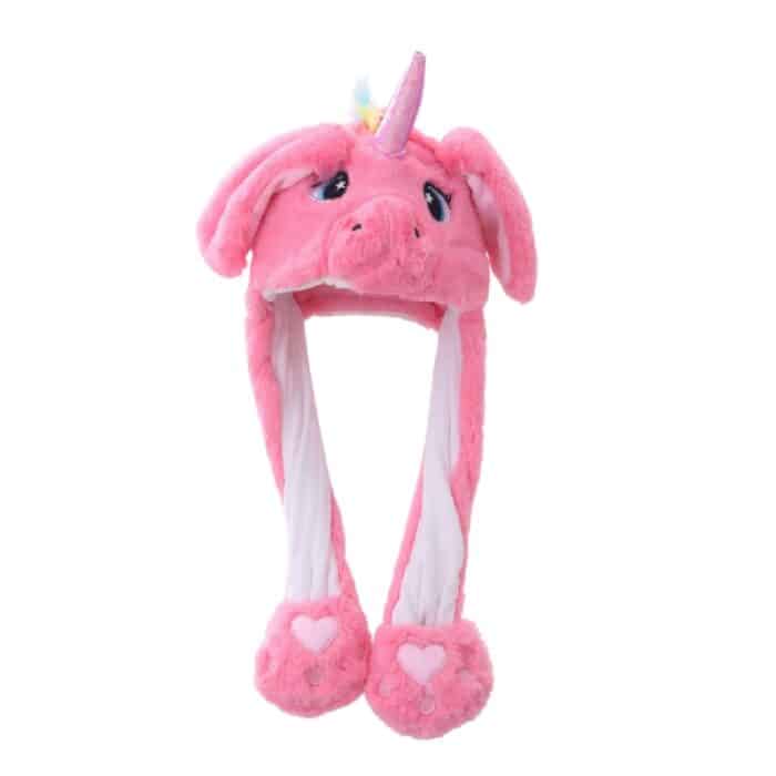 Bonnet licorne oreille qui bouge rose1