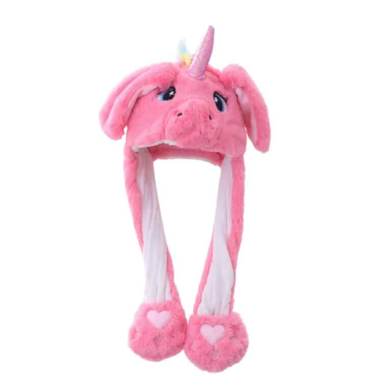 Bonnet licorne oreille qui bouge rose1