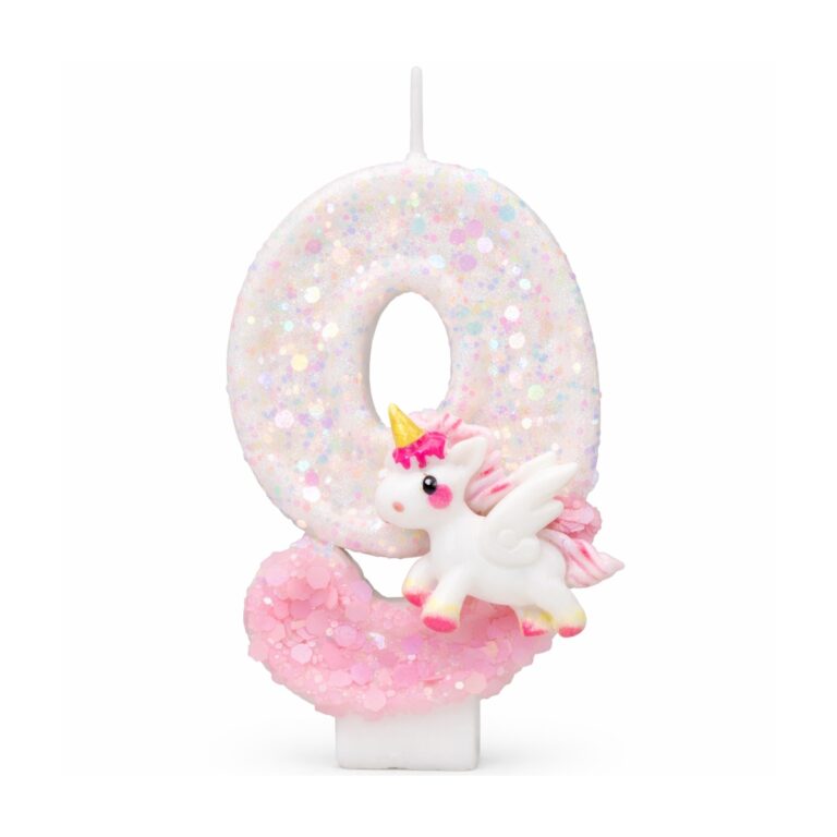 Bougie anniversaire licorne rose et blanche paillette1