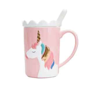 Tasse licorne rose​ avec couvercle
