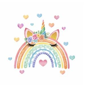 Sticker mural licorne​ chambre arc en ciel