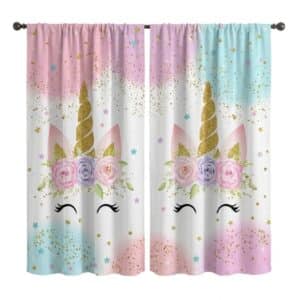 Double rideau licorne blanc et rose