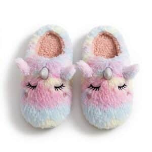 Pantoufle licorne femme arc en ciel pastel