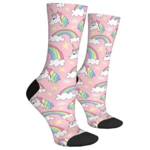 Chaussettes licorne femme rose arc en ciel