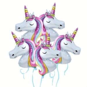 Ballon anniversaire licorne​ blanc et rose (lot de 5)