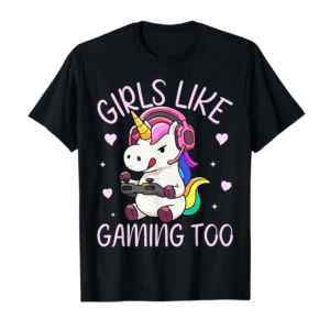 T shirt femme noir licorne gaming