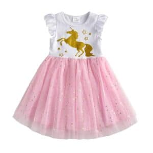 Robe dorée et pailletée licorne fille