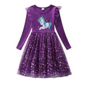 Robe violette motif licorne pour fille