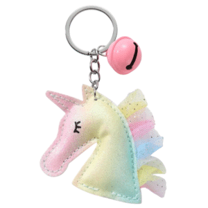 Porte clef tête de licorne arc en ciel pastel