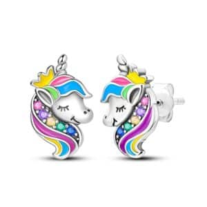 Boucle oreilles design licorne multicolore
