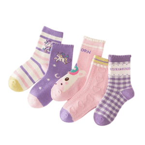 Chaussette licorne enfant fille rose et violette ​(lot de 5)
