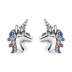 Boucle oreille licorne argent avec pierre colorée