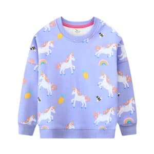 Pull violet fille motif licorne