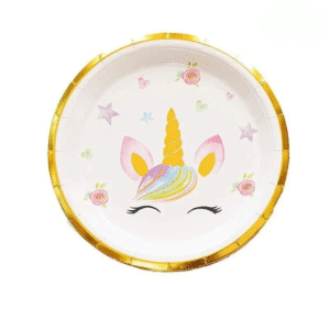 Assiette ronde en carton licorne​ anniversaire (lot de 8)