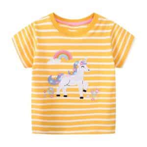 T shirt enfant licorne jaune rayé