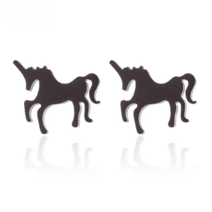 Boucle oreille femme en forme de licorne noire