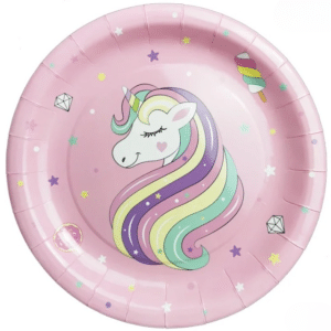 Assiette jetable licorne anniversaire rose (lot de 8)