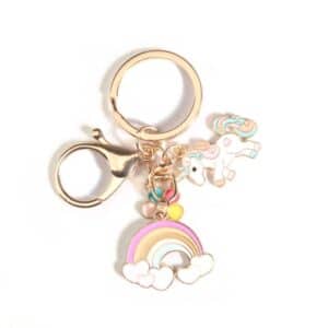 Porte clef licorne arc en ciel doré