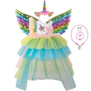 Déguisement princesse licorne petite fille vert et bleu