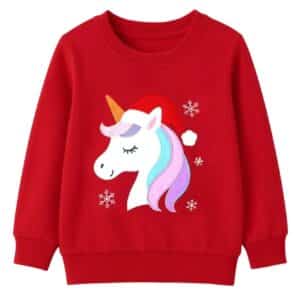 Pull de noel licorne​ rouge enfant