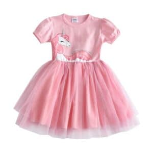 Robe licorne rose tutu fille manches courtes