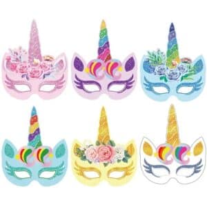 Masque licorne papier fête (lot de 6)