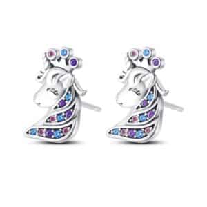 Boucle oreille fille tête de licorne argenté fille