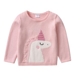 Pull licorne fille en laine rose