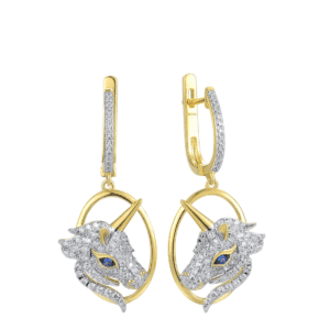 Boucle d'oreilles tête de licorne plaqué or