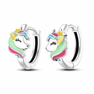 Boucle oreille tête de licorne anneau