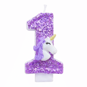 Bougie d'anniversaire licorne​ chiffre violet