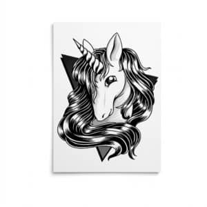 Affiche licorne noir et blanche