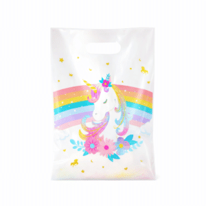 Sachet anniversaire licorne blanc et arc en ciel