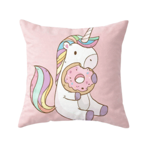 Housse de coussin licorne​ rose donuts
