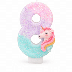 Bougie d'anniversaire chiffre motif licorne violet bleu